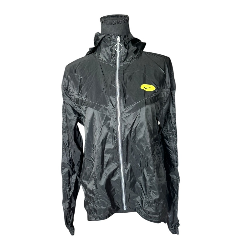 Nike Running Windbreaker Jacket Black Neon Swoosh Lightweight Zip Athletic M